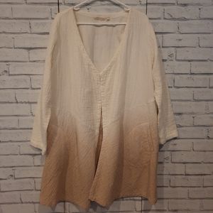 Soft Surroundings Women's Size L Duster Cardigan Beige Tan Ombre Pockets